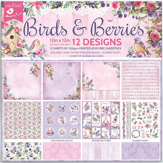 Little Birdie Birds &#x26; Berries Cardstock Pack, 12&#x22; x 12&#x22;